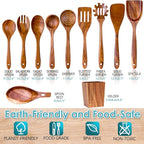 Wooden Spoons for Cooking, Premium Acacia Wood Kitchen Utensil Set, Handmade Wooden Utensils for Nonstick Cookware, Heat Resistant, Smooth Finish, Comfortable Grip, with Holder, Gift Ready