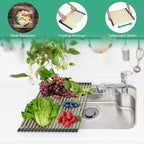 Expandable Large Draining Rack, Roll Up Heat-Resistant Dish Drainer for Stainless Steel Sinks, Collapsible Over The Sink Rack Non-Slip Silicone Rolling Up Rack Gold 18 Tube