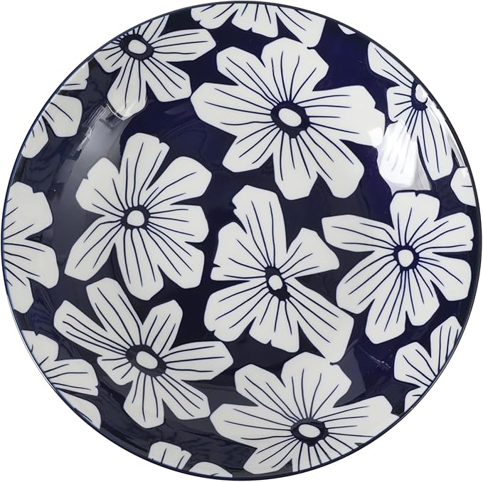 Gibson Home Heritage Sky 4-Piece Pasta Bowl Set, 8 Inch Round Stoneware Bowls, Blue & White Floral Design, Decorative Everyday Use