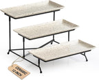 LAUCHUH 3 Tier Serving Tray, Porcelain Serving Platters and Trays for Party 12 Inch Tiered Tray Stand Cupcake Stand with Collapsible Sturdier Rack for Mother's Day Serving Food, Speckled Glaze