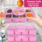 shopwithgreen Snackle Box Charcuterie Container, Divided Serving Tray with Lid and Handle for Party, Veggies, Fruits, Nuts, Food Tray Platter Snack Box Container for Entertaining, Picnic, Pink, 2pcs