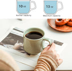 Stackable Coffee Mugs Set: 13 oz Ceramic Stacking Cups for Cappuccino Latte Tea - Microwave Safe Mug for Home & Office - 4 PCS, Pea Green