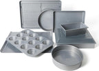 Calphalon Titan 10-Piece Nonstick Bakeware Set, Steel Core PFA-Free Nonstick Coating, Oven Safe, Includes Sheet Pans, Muffin Pan, Round Cake Pans, Loaf Pan and Cooling Rack, Silver