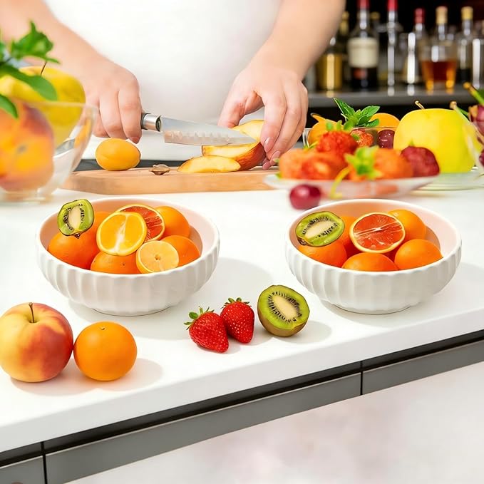 Large Ceramic Fruit Bowl for Kitchen Counter, 10-Inch White Fruit and Vegetable Bowl, Decorative Serving Bowl for Home