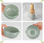 Matcha Whisk Set- Matcha Set includes Matcha Whisk and Bowl, Sifter, Holder and Scoop- The Perfect Bamboo Whisk for Matcha Tea (Blue Flowers)