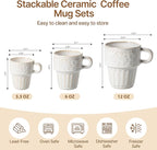 3.3 OZ Coffee Mugs, Ceramic Coffee Mug, Espresso Cups, Stackable Mug, Mug Set of 6, Coffee Cups for Tea Cocoa Cappuccino - Office Party Gathering, Great Gift for Birthday Housewarming Wedding, Beige