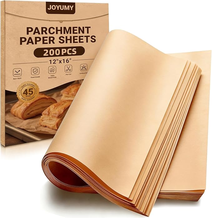 200 PCS 12x16 Inches Parchment Paper Sheets, Unbleached Parchment Paper for Baking, Non Stick Baking Sheets, Precut Parchment Paper Sheets for Baking, Brown Baking Paper (12" X 16")