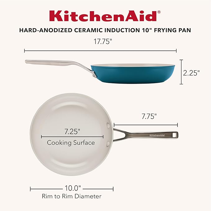 KitchenAid Hard Anodized Ceramic Induction Nonstick Cookware Frying Pan/Skillet, Dishwasher Safe, 10 Inch Non Stick Fry Pan with Stainless Steel Handle - Agave Blue