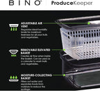 BINO | Produce Saver - 6.8 Cup/1.6L | Fridge Storage Containers for Fruits and Vegetables | Adjustable Air Vent, Removable Basket | BPA-Free Fridge Organizers