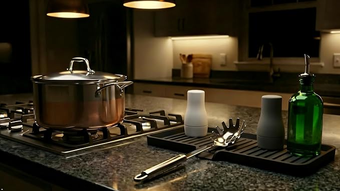 Happitasa Silicone Soap Dish Tray and Sponge Holder with Drain Chute | Bathroom and Kitchen Sink Organizer Caddy (Grey, 12"x4", 7.4 Ounces)