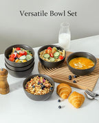 Stoneware Soup Bowls, 24 oz Cereal Bowls Set of 6 for Kitchen, Ceramic Bowls Set for Oatmeal, Dessert, Noodle, Cute Bowls Set for Gift, Dishwasher Microwave Oven Safe, Matte Black