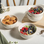 Soup Bowls 26 Oz - 6 inch Ceramic Cereal Bowls Set of 4, Kitchen Serving Dish, Embossed Bowl for Salad, Pho, Breakfast, Ramen, Rice, Dishwasher & Microwave Safe, Decorative Housewarming Gift