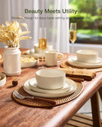 Famiware Star 24-Piece Stoneware Dinnerware Sets with Trim, Service for 6 - Ceramic Mugs, Plates, Bowls, Dishes for Everyday/Party/Formal Use, Chip/Scratch Resistant, Microwave/Dishwasher Safe, White