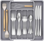 Lifewit Silverware Drawer Organizer, Expandable Utensil Tray for Kitchen, BPA Free Flatware and Cutlery Holder, Adjustable Plastic Storage for Spoons Forks Knives, 8.5-14 x 12", Gray