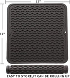 MicoYang Silicone Dish Drying Mat for Multiple Usage,Easy clean,Eco-friendly,Heat-resistant Silicone Mat for Kitchen Counter or Sink,Refrigerator or Drawer liner Coffee M 12 inches x 12 inches