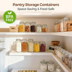 ComSaf Airtight Glass Canister Set of 3 with Lids 51oz Clear Food Storage Jars Square, Kitchen & Pantry Organization Food Storage Container for Canning, Sugar, Flour, Pasta, Candy, Cereal, Coffee