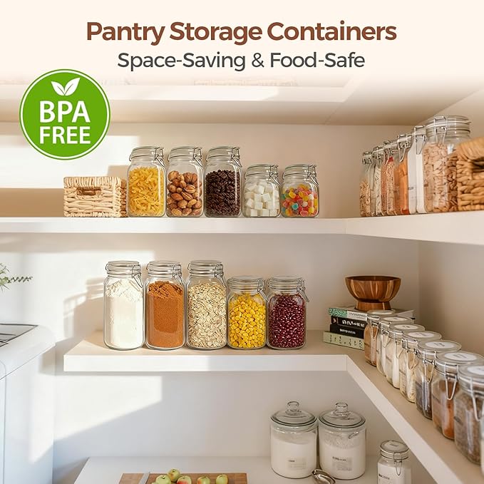 ComSaf 3-Pack 78oz Large Square Glass Jars, Airtight Canisters for Bulk Food Storage, Space-Saving Containers for approx. 4lb of Sugar, Coffee & Pantry Organization, Wide Mouth Design