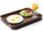 TIDITA Large Serving Tray with Handles - 20”x14” Rectangle Ottoman Tray, Wooden Tray for Ottoman, Wooden Ottoman Tray for Living Room - Decorative Trays for Coffee Table with Round Edge (Walnut color)