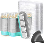 Mini Loaf Baking Pans with Lids And Spoons (100 Pack, 6.8oz) Rectangle Aluminum Foil Baking Pans Tins Containers - Cupcake Containers Wrappers Cheesecake Creme Brulee Ramekins