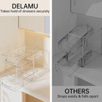 Delamu 2 Tier Snap-Lock Bathroom Under Sink Organizers and Storage, Multi-Purpose Cabinet Drawers with Movable Dividers, Pull Out Organization for Countertop, Kitchen and Pantry(Clear, 2 Pack)