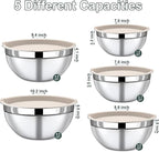 5 Piece Stainless Steel Mixing Bowls with Lids Set - Khaki Nesting Metal Mixing Bowls for Kitchen, Sizes 4.5, 4, 3.5, 2.1, 1.5 Qt for Baking, Cooking and Serving, Dishwasher Safe