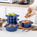 vancasso Starry Soup Bowls with Handles, 30 Oz French Onion Soup Bowls, Oven safe soup bowls for Cereal, Pasta, Chilli, Stew, Large Soup Crocks Set of 4, Blue