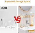 YCIA&DONE Bathroom Countertop Organizer Over The Faucet, Narrow Counter Organizers Above Sink, Table Mounted Faucet Sink Shelf for Kitchen, Toilet, Laundry(Amber Gold)