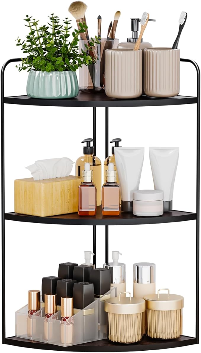 Forest Angle Bathroom Counter Organizer,Countertop Organizer,Vanity Organizers,Bathroom Storage,Bathroom Sink Caddy,Counter Shelf,Corner Counter,Corner Shelves(Black)