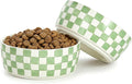 6.4 inch Ceramic Hand Painted Basic Dog Bowl Set of 2 with Anti-Skid Rubber Base, Food and Water Bowls for Small Pets Green