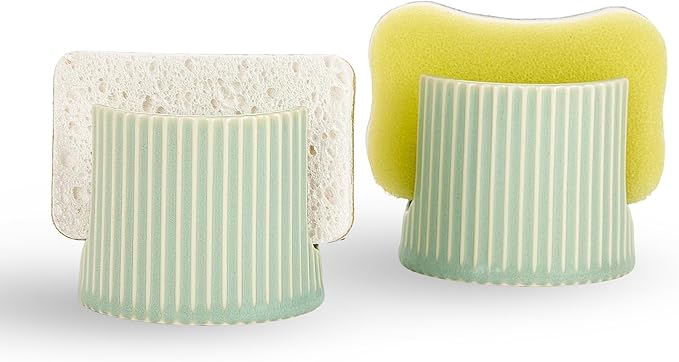Ceramic Sponge Holder for Kitchen Sink, Sink Caddy Organizer,Dish Sponge Holder for Bathroom, Kitchen,Sink,Farmhouse Kitchen soap Holder and Sink Accessories for countertop,(vingreen)
