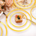 Liacere 350PCS Clear Gold Plastic Plates for 50 Guests Dinnerware Include 100 disposable Plates 150 Gold Silverware 50Napkins for Party & Wedding