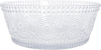 Boston International Vintage-Inspired Glass Serving Bowl with Embossed Floral Pattern for Salad Snacks Dinner, Large 7" x 2.75", Clear Codi