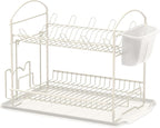 Simple Houseware 2-Tier Dish Rack with Drainboard, White