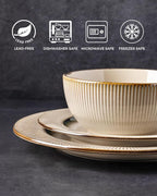GBHOME Ceramic Dinnerware Sets,12 pcs Embossed Elegant Stoneware Plates and Bowls Sets, Housewarming Wedding Gift | Dishwasher & Microwave Safe | Dishes Set Service for 6