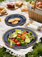 WDF Partyware 175PCS Blue and Gold Plastic Plates - Navy Blue Plates with Pre Rolled Napkins for Party - 25Guest Disposable Dinnerware Sets for Party/Birthday/Wedding/Graduation