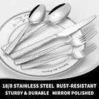 20-Piece Silverware Set, Hammered Stainless Steel Flatware Set for 4, Kitchen Utensil Cutlery Set Include Forks and Spoons Knives Flatware Set, Mirror Finish & Durable, Dishwasher Safe