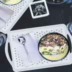 ECOIOU Non Slip Food Serving Tray with Handles, Rectangle Anti-Slip Non-Toxic Dishwasher Safe Tray for Snack Fruit Dessert Breakfast Drink Come with Cleaning Cloths, White