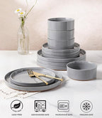 AmorArc Ceramic Dinnerware Set for 4 | Speckled Stoneware Plates and Bowls with unglazed terracotta | Scratch Resistant, Dishwasher & Microwave Safe Dishes Sets- 12-Pcs Gray