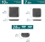vancasso Stern Gray Dinner Set Square Reactive Glaze Tableware 12 Pieces Kitchen Dinnerware Stoneware Crockery Set with Dinner Plate, Dessert Plate, Bowl Service for 4