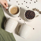 Coffee Mugs Set of 4, 16 Oz Ceramic Coffee Mugs, Large Porcelain Embossed Cups for Cocoa, Tea, Milk, Mocha, Cappuccino, Microwave & Dishwasher Safe, Comfort Handle, 3.5 x 4.5 inch