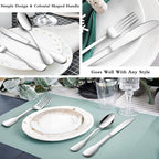 18/10 Silverware Set, E-far 60-Piece Stainless Steel Flatware Cutlery Set Service for 12, Metal Tableware Eating Utensil Sets for Home/Restaurant/Wedding, Elegant & Classic Style - Dishwasher Safe