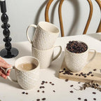 Coffee Mugs 16 Oz, Ceramic Coffee Mugs Set of 4, Large Embossment Cups for Latte, Cocoa, Tea, Mocha, Cappuccino, Dishwasher Safe, Housewarming Wedding Gifts, 3.5 x 4.5 inch, Vintage White