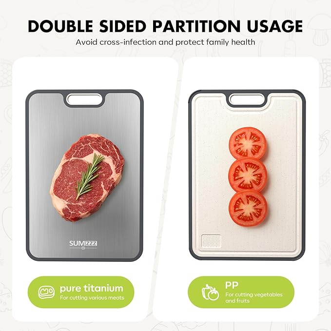 Titanium Cutting Board for Kitchen, Cutting Board Double Sided Food Grade, Pure Titanium/PP, Easy to Clean Large Size 15”×10.3”