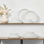 E-far Stoneware Dinnerware Sets for 2, 6-Piece Plates and Bowls Sets, Chip & Scratch Resistant Ribbed Dish Set for Home Restaurant, Microwave & Dishwasher Safe, Speckled White