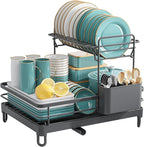 Sakugi Dish Drying Rack - X-Large Stainless Steel Dish Rack for Kitchen Counter, 2-Tier Kitchen Organizers and Storage for Dishes, Bowls, Cutlery, Gray