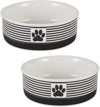 Bone Dry Ceramic Stripe Paw Pet Bowls Collection, Dishwasher Safe, Medium, 6x2, Black 2 Count