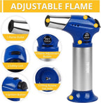 TBTEEK Butane Torch T901, Kitchen Torch Cooking Torch with Safety Lock & Adjustable Flame for Cooking, BBQ, Baking, Brulee, Creme, DIY Soldering(Butane Not Included), Blue
