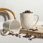 Coffee Mugs Set of 4, 16 Oz Ceramic Coffee Mugs, Large Porcelain Embossed Cups for Cocoa, Tea, Milk, Mocha, Cappuccino, Microwave & Dishwasher Safe, Comfort Handle, 3.5 x 4.5 inch
