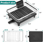 MERRYBOX Stainless Steel Dish Drying Rack, Expandable Dish Drainers for Kitchen Sink, Non-Slip & Durable - Sink Dish Rack with Large Cutlery Holder (Adjustable 15.4" to 23" cm)