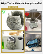 Zoeeker Ceramic Sponge Holder, Kitchen Sponge Holder Sink Caddy Organizer Dish Rack for Kitchen Sink Suction, Bathroom, Brush, Special Gray